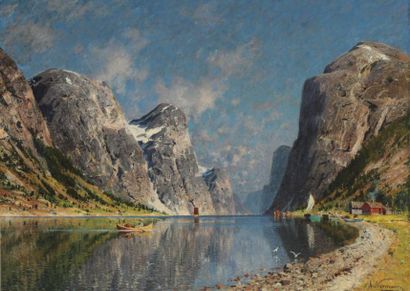 NORMANN Adelsteen, 1848-1918 fjord en Norvège
Huile sur panneau; signée en bas à...