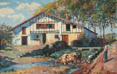 FLOUTIER Louis, 1882-1936 Bouvier et ses vaches devant une ferme, Pays Basque
Huile...