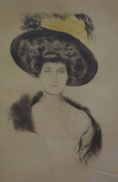 HELLEU Paul César, 1859-1927 Jeune femme au chapeau
Eau-forte (insolation et rousseurs);...