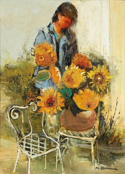 JOUENNE Michel, né en 1933 La petite fille aux tournesols
Huile sur toile; signée...