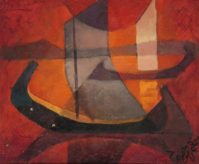 TOFFOLI Louis, 1907-1999 Bateau portugais
Huile sur toile (petits manques); signée...