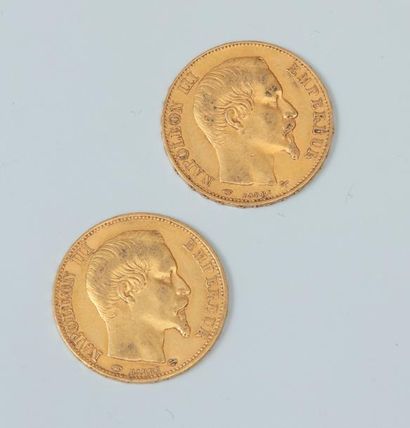 2 pièces or 20 francs Napoléon III tête nue...