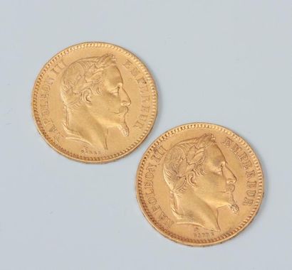 2 pièces or 20 francs Napoléon III tête laurée...