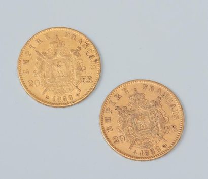 null 2 pièces or 20 francs Napoléon III tête laurée (1862 A et 1866 BB)

Profil droit...