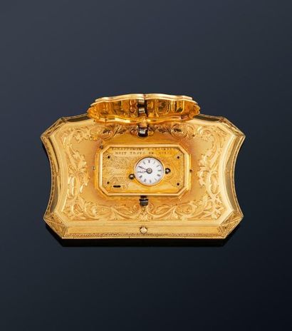 null Porte-monnaie en forme de tabatière avec une montre, en or 18k (750), de forme...