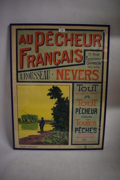 null Très belle affiche encadrée Au Pêcheur français. Rousseau Nevers. 610 x 810...