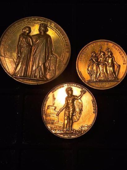 null [SOUVERAINS DE FRANCE]

Lot de trois médailles en cuivre :

à l'effigie de Louis...