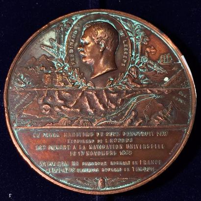 null Médaille en cuivre commémorative de l'ouverture du canal de Suez, le 17 novembre...