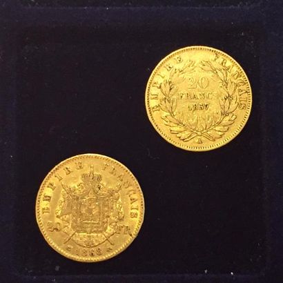 null Un lot composé de deux pièces 20 francs or Napoléon III "tête nue" (1857 A et...