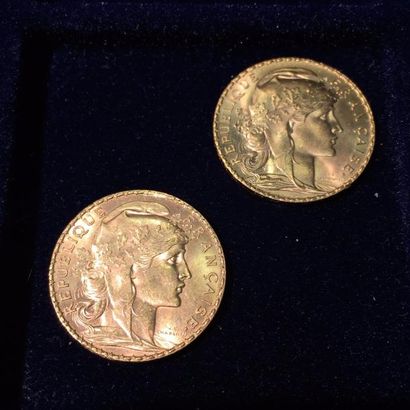 null 2 pièces en or 20 francs " Coq " ( 1 x 1908 ; 1 x 1912 ) 