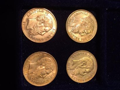 null BELGIQUE
4 pièces 20 Francs Or - Leopold II tête nue (1871x2 ; 1874 et 1878)-...