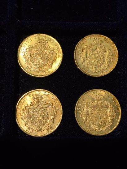 null BELGIQUE
4 pièces 20 Francs Or - Leopold II tête nue (1871x2 ; 1874 et 1878)-...