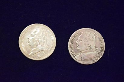 null Ensemble de 2 pièces en argent " Louis XVIII tête nue :

5 francs " F.308 "...