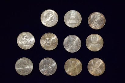 null Lot de 11 pièces de 100 F (de 1983 à 1985) en argent. Poids : 160 g