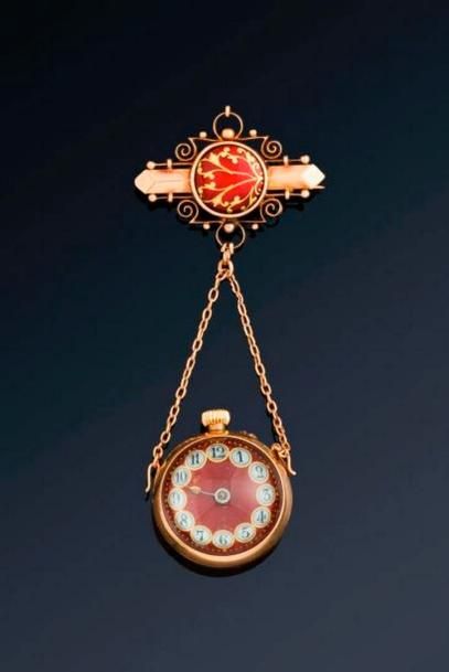 null Montre pendentif en or jaune 18k (750).
Poids brut : 20 g.
Bon état de fonc...