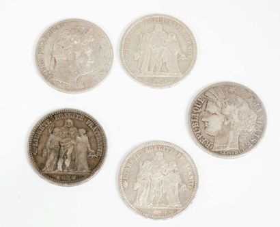 5 pièces de 5 Francs en argent (1844-185...