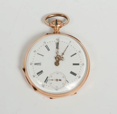 null Une montre gousset en or jaune 18k (750), cadran blanc à chiffres romains pour...