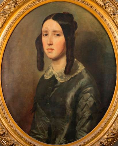 null ECOLE FRANCAISE Milieu du XIXe siècle 

Portrait de jeune femme en buste coiffée...