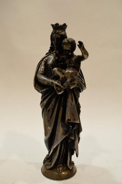 null Statue en bronze argenté représentant Notre-Dame de la Garde d'Eugène Louis...