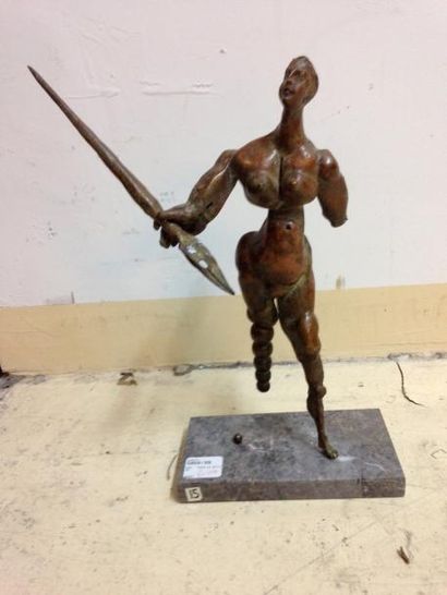 null EKO, "femme au stylo plume" sculpture en bronze