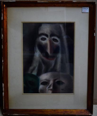 null FOY André, 1886-1953,

 Masques, 

pastel, signé en bas à droite,

 35x25 cm....