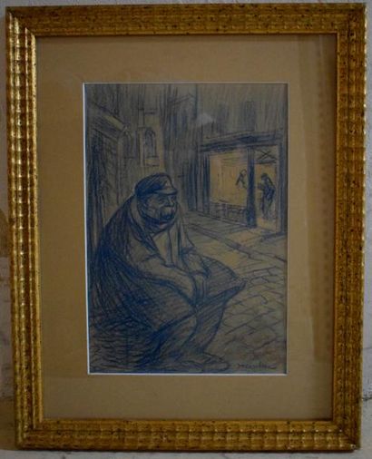 null STEINLEN Théophile Alexandre, 1859-1923, 

Vieil homme devant un bistrot, 

dessin...