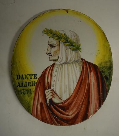 Italie,plaque faïence, XVIIIe 
Plaque de forme ovale en faïence à décor polychrome...