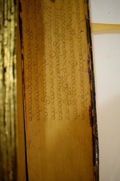 null Manuscrit bouddhique inscrit sur feuille de latanier, les couvertures en bois...