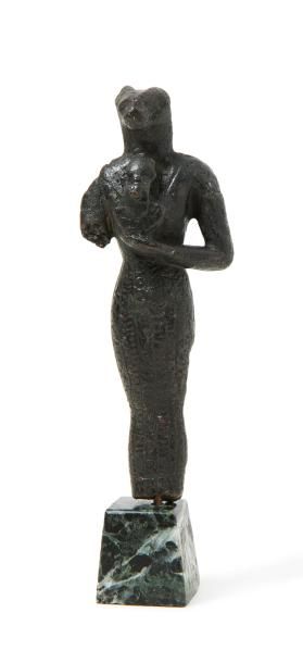 null Statuette votive représentant la déesse Bastet à corps féminin et à tête féline,...
