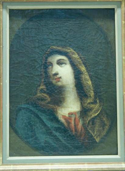 ECOLE FRANCAISE du XVIIème siècle 
Vierge en buste dans un ovale peint.
Toile.
Haut.:...
