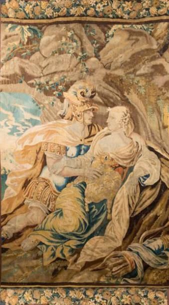 null Fragment de tapisserie, «La rencontre de César et Cléopâtre «laine et soie,...