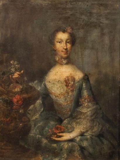 École Allemande du XVIIIe siècle 
Portrait d'une femme de qualité près d'un vase...