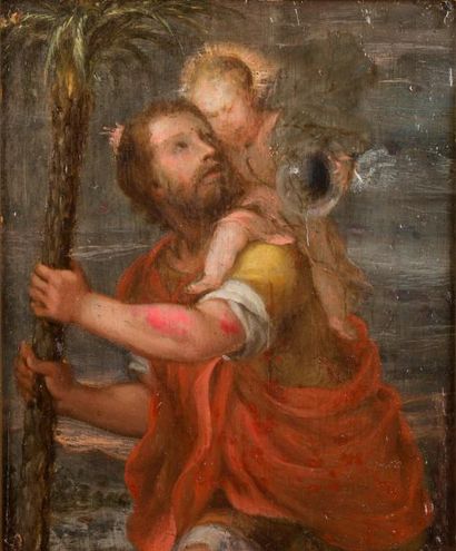 ECOLE ITALIENNE Premier tiers du XIXe siècle 
Saint Christophe et l'enfant Jésus
Huile...
