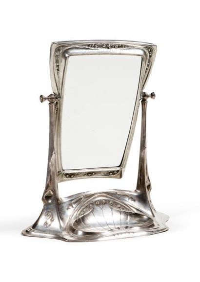 KAYSER 
Miroir de table en métal argenté à miroir rectangulaire pivotant sur socle...