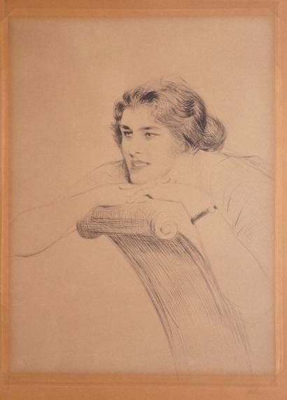 null HELLEU Paul César, 1859-1927,
Femme à la montre, eau-forte en noir (insolation...