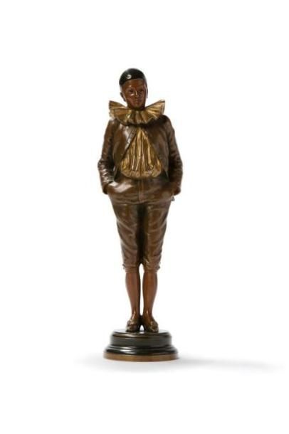 null GARNIER Jean, 1853-c.1910,

 Pierrot,

 bronze à patines brune, dorée, verte...