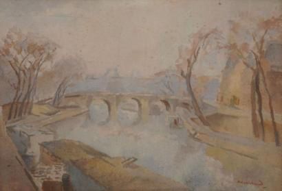 null GERBAUD Abel, 1888-1954, 

Pont sur la Seine, 

peinture sur carton, signature...