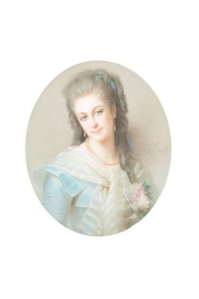 null BROCHART Constant, 1816-1899, 

Jeune femme au collier de perle, pastel de format...
