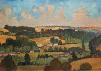 null COPIEUX Albert, 1885-1956, 

Villages dans un paysage valloné, 

huile sur toile...