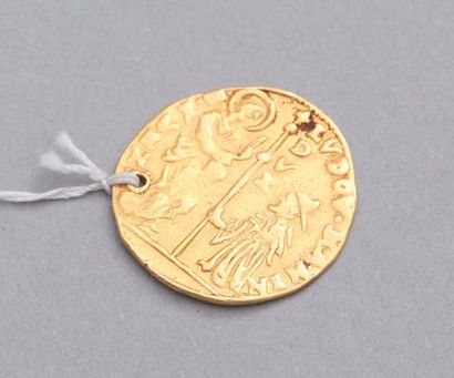 null Pendentif fait d'une Pièce en or jaune 18K (750) percée, monnaie romaine (?).
Diam:...
