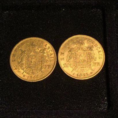 null FRANCE

2 pièces or 20 francs Napoléon III tête laurée (1866 BB et A) TB à TTB

Av/Profil...