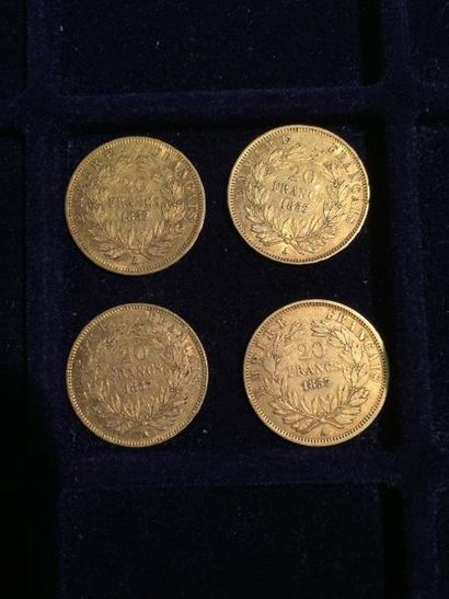 null [ Pièce en or ]

4 pièces de 20 francs Napoléon " tête nue " 1857 A. 

Poids...