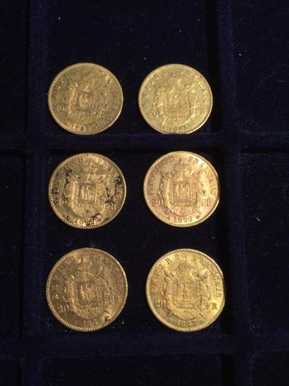 null [ Pièce en or ]

6 pièces de 20 francs Napoléon " tête laurée " (1861 A x 1),...