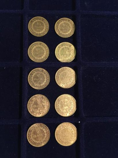 null FRANCE

10 pièces 20 Francs or "Génie, IIIème République" (5x1898 A; 2x1890...