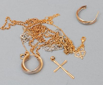 null Lot comprenant :

Un bracelet et pendentif en métal, trois colliers dont un...