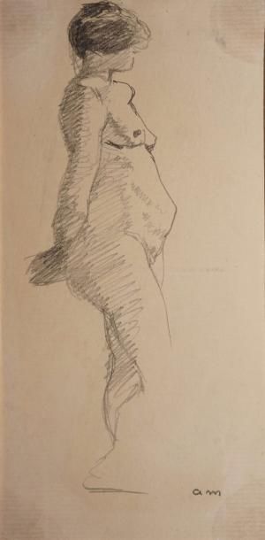 MARQUET Albert, 1875-1947 
Nu féminin de profil dessin à la mine de plomb (traces...