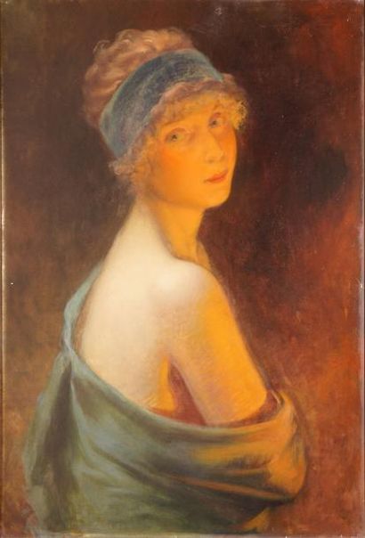 PENOT ALBERT JOSEPH, 1862-1930 
Blonde à la robe verte
huile sur toile (restaurations),...