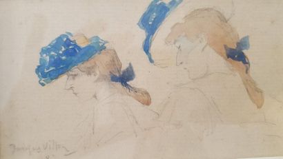 VILLON Jacques, 1875-1963 
Femme au chapeau, 1901
crayon noir et aquarelle (insolation)...