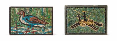 Ecole Moderne 
Canard - Cavalier
paire de mosaïques en pierre polychromes (petits...