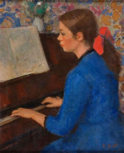 GALL François, 1912-1987 
Marie-Lize, étude au piano, Villa Brune, Paris, circa 1970
huile...
